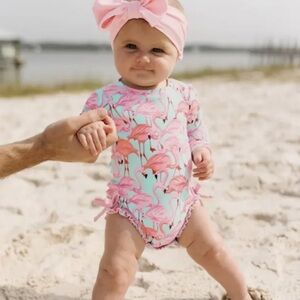 Ruffle Butts Fab Flamingo long sleeve one piece